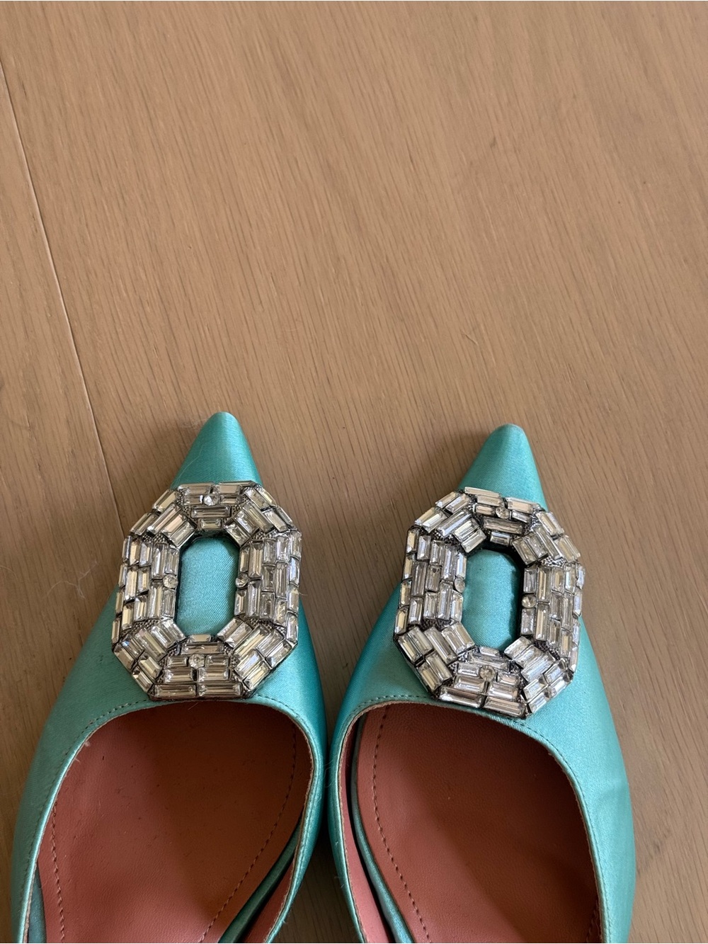 Turquoise Embellished Pointed-Toe Slingback Heels - Picture 2 of 4